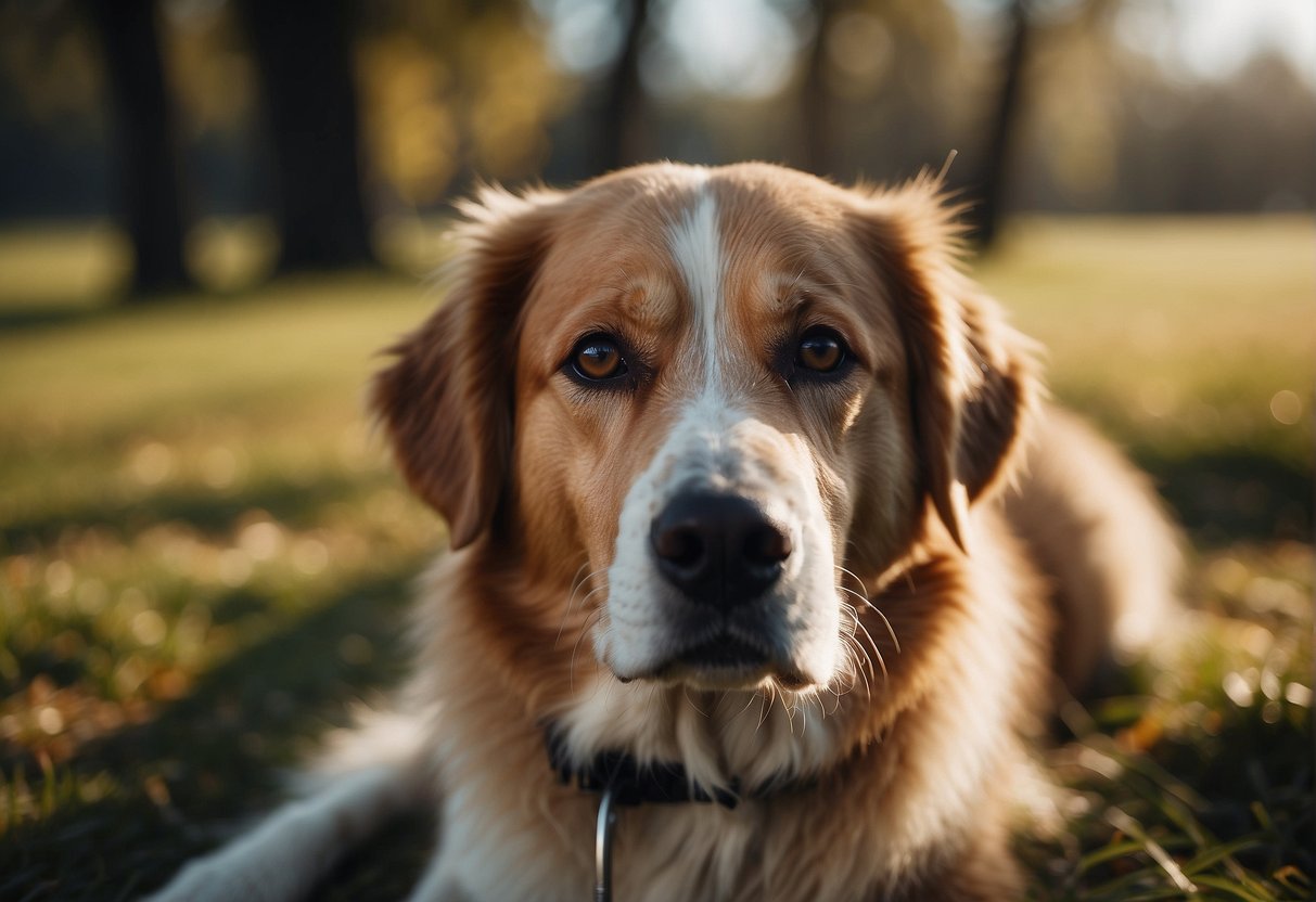 A dog with a runny nose and coughing, showing signs of canine flu