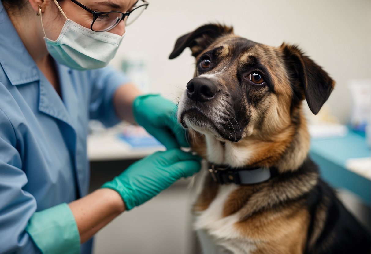 A dog with lumps on its body being examined and cared for by a veterinarian