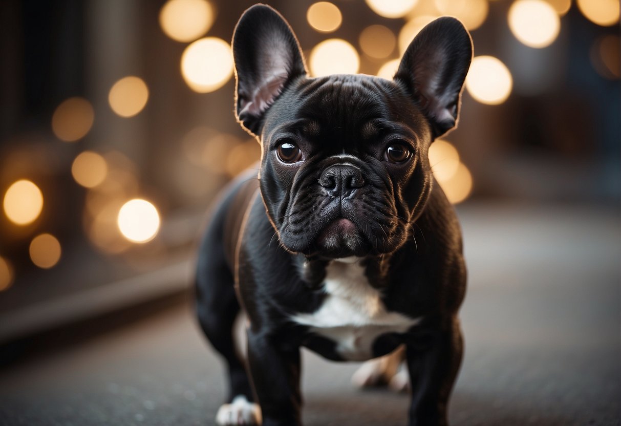 A French bulldog's ears being gently taped in place for support