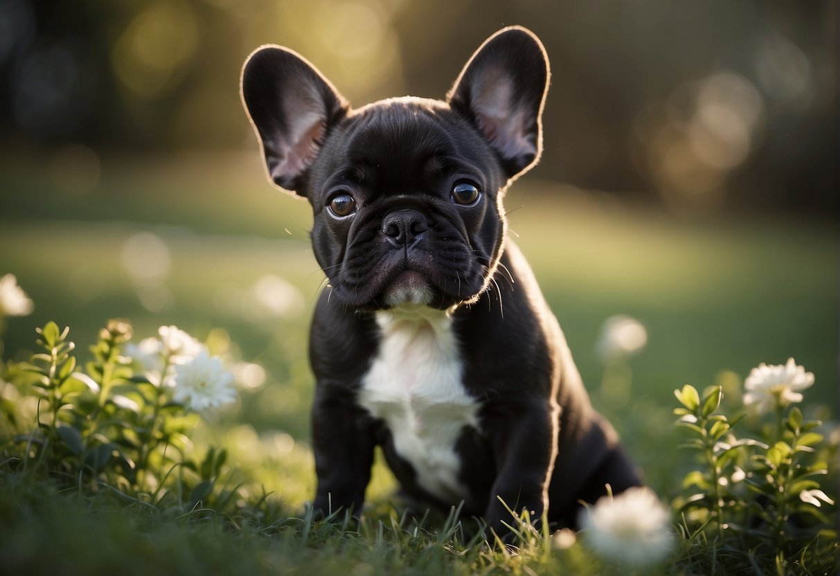A French Bulldog puppy's ears slowly start to perk up at around 3-4 months old, gradually standing upright by 6-8 months