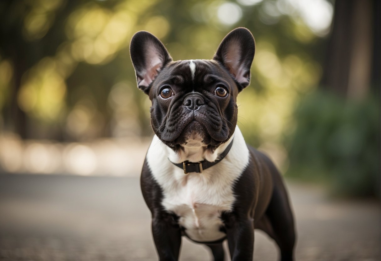 A French bulldog's ears gradually perk up over 3-6 months, resembling small triangles when fully upright