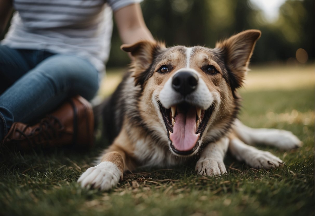 A dog aggressively bites into a dreamer's leg, causing fear and pain