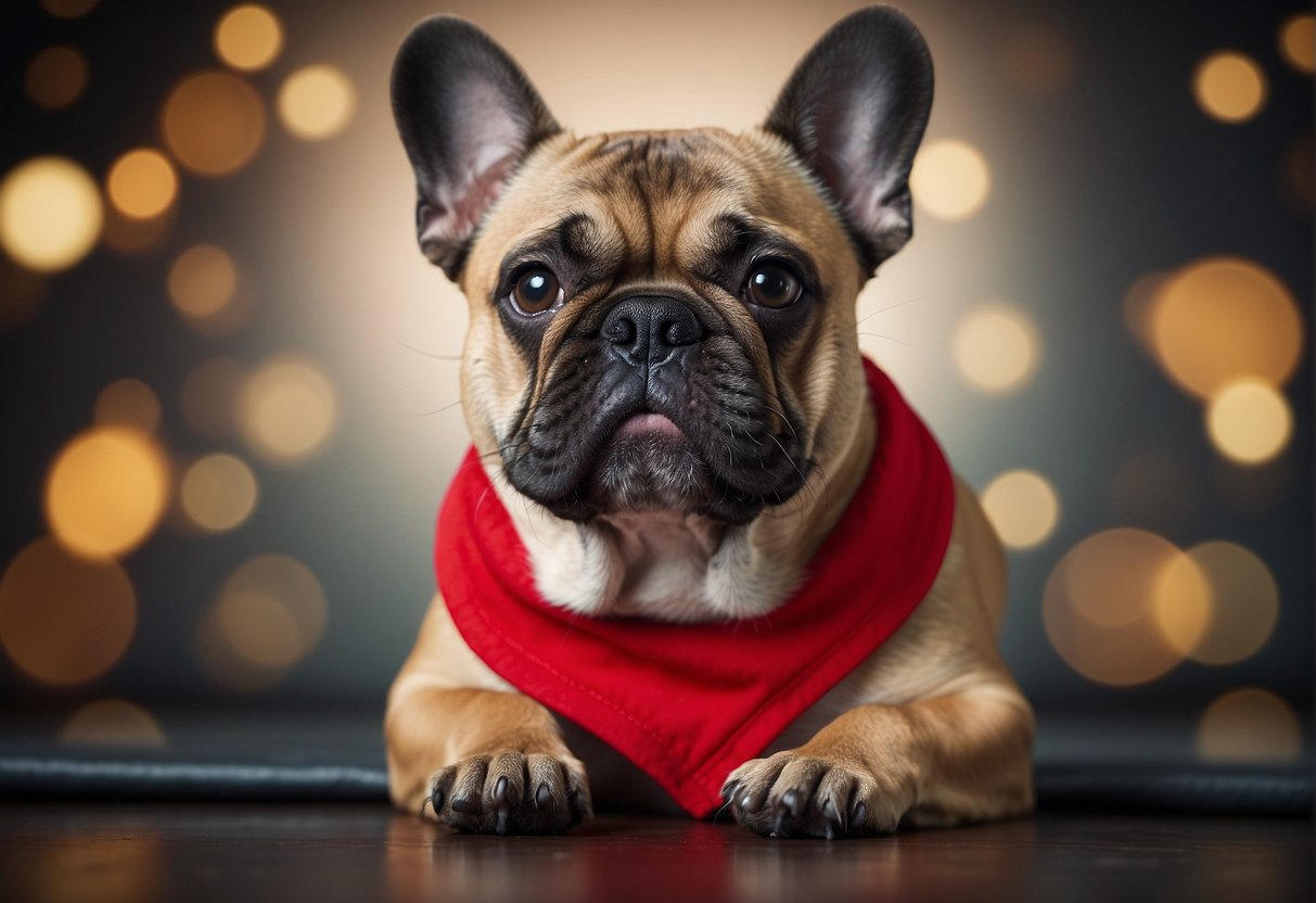 A French bulldog sits patiently, its head tilted slightly, as a calendar with a red circle around a date is visible in the background