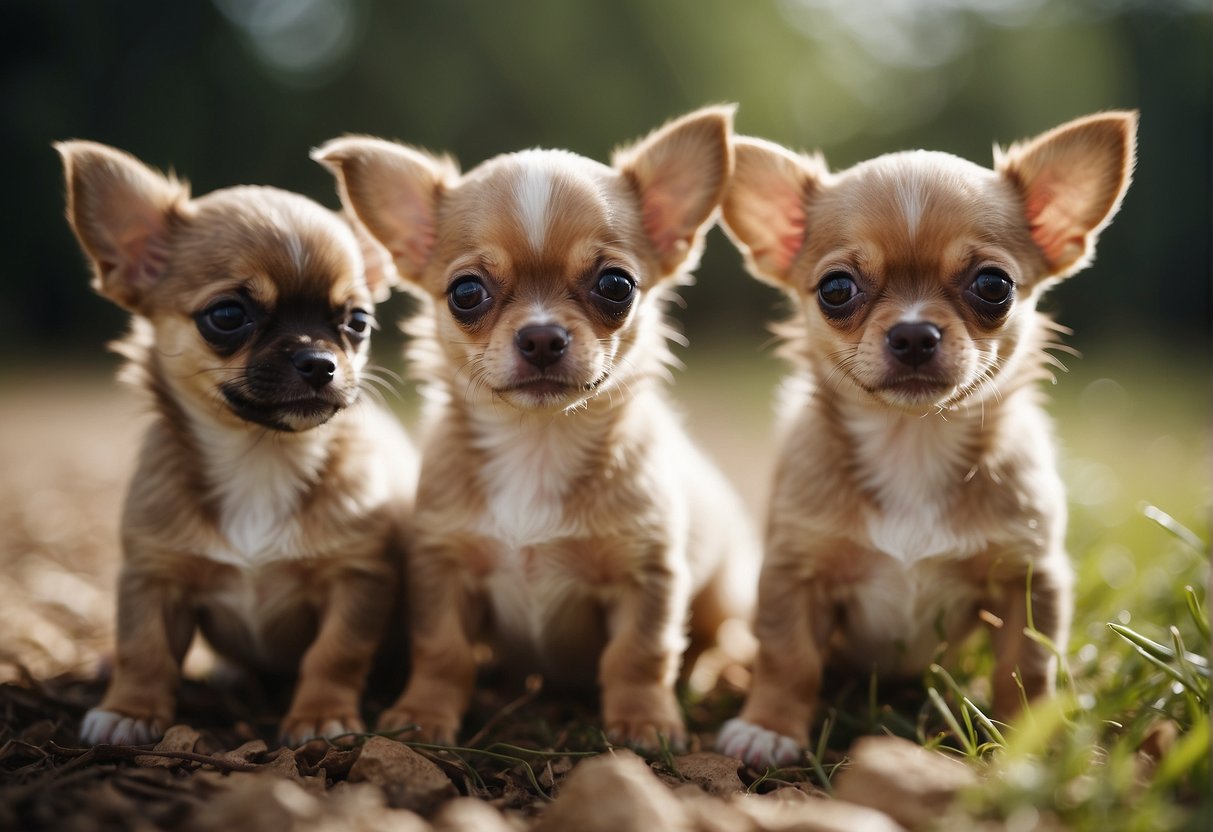 A litter of Chihuahua puppies socializing and playing at two months old