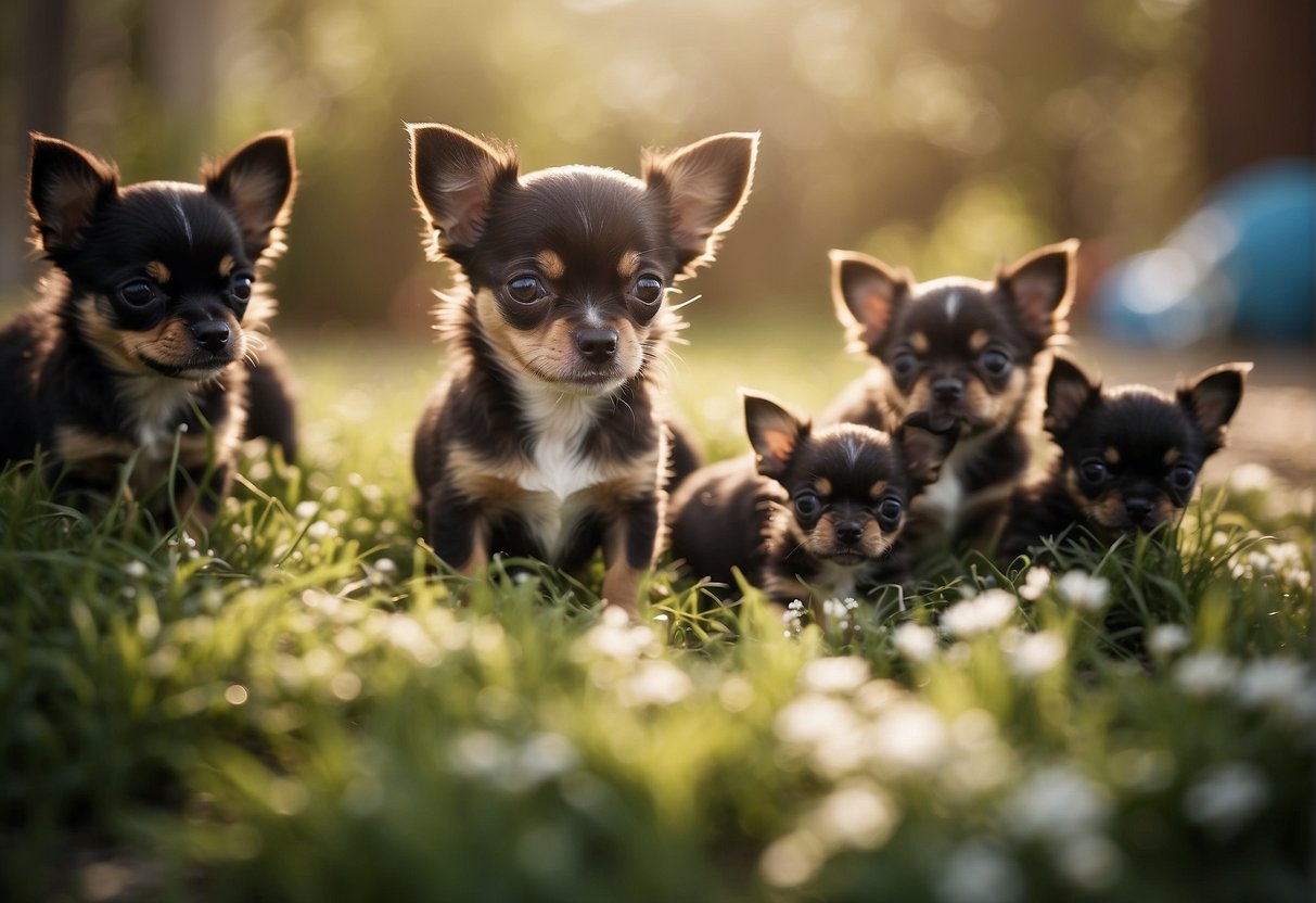 A litter of Chihuahua puppies being born, with the mother dog in a comfortable and safe environment