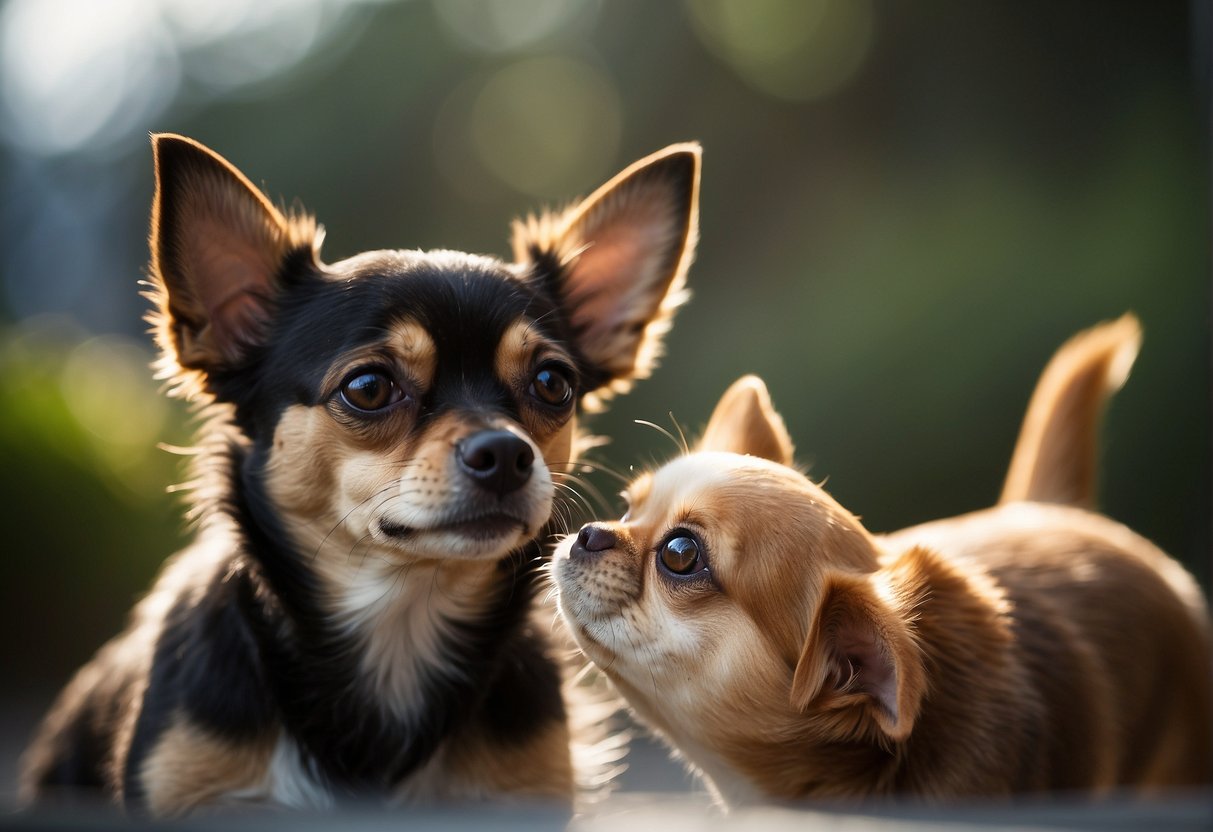 Two chihuahuas with perked-up ears, alert and attentive