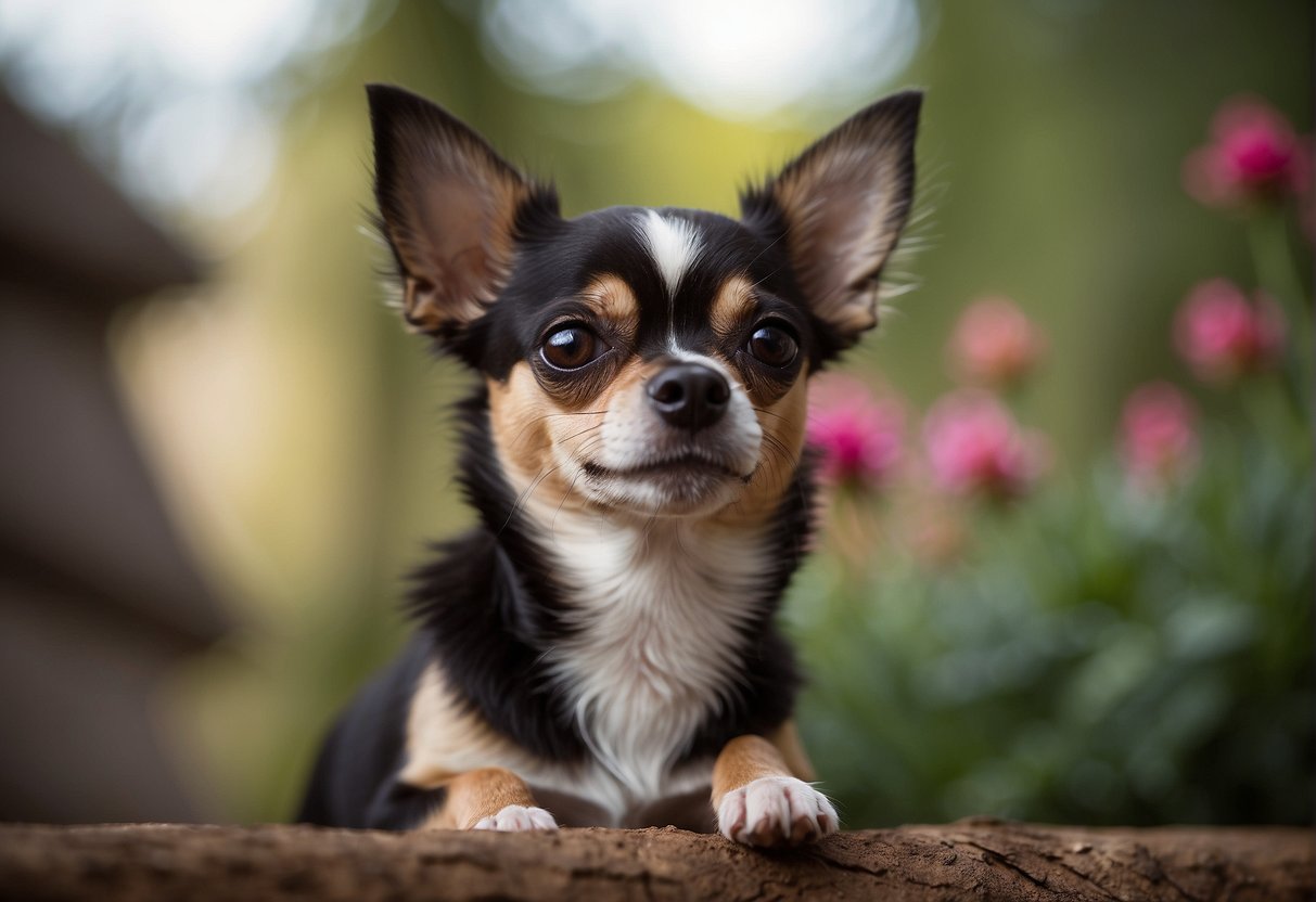 A chihuahua's ears stand up, alert and perky, as it tilts its head curiously