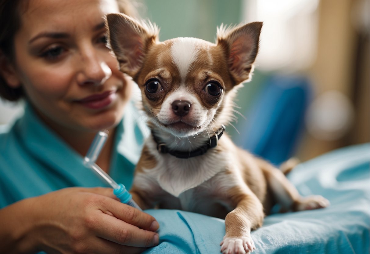 A Chihuahua puppy receiving its preventive vaccinations at two months old