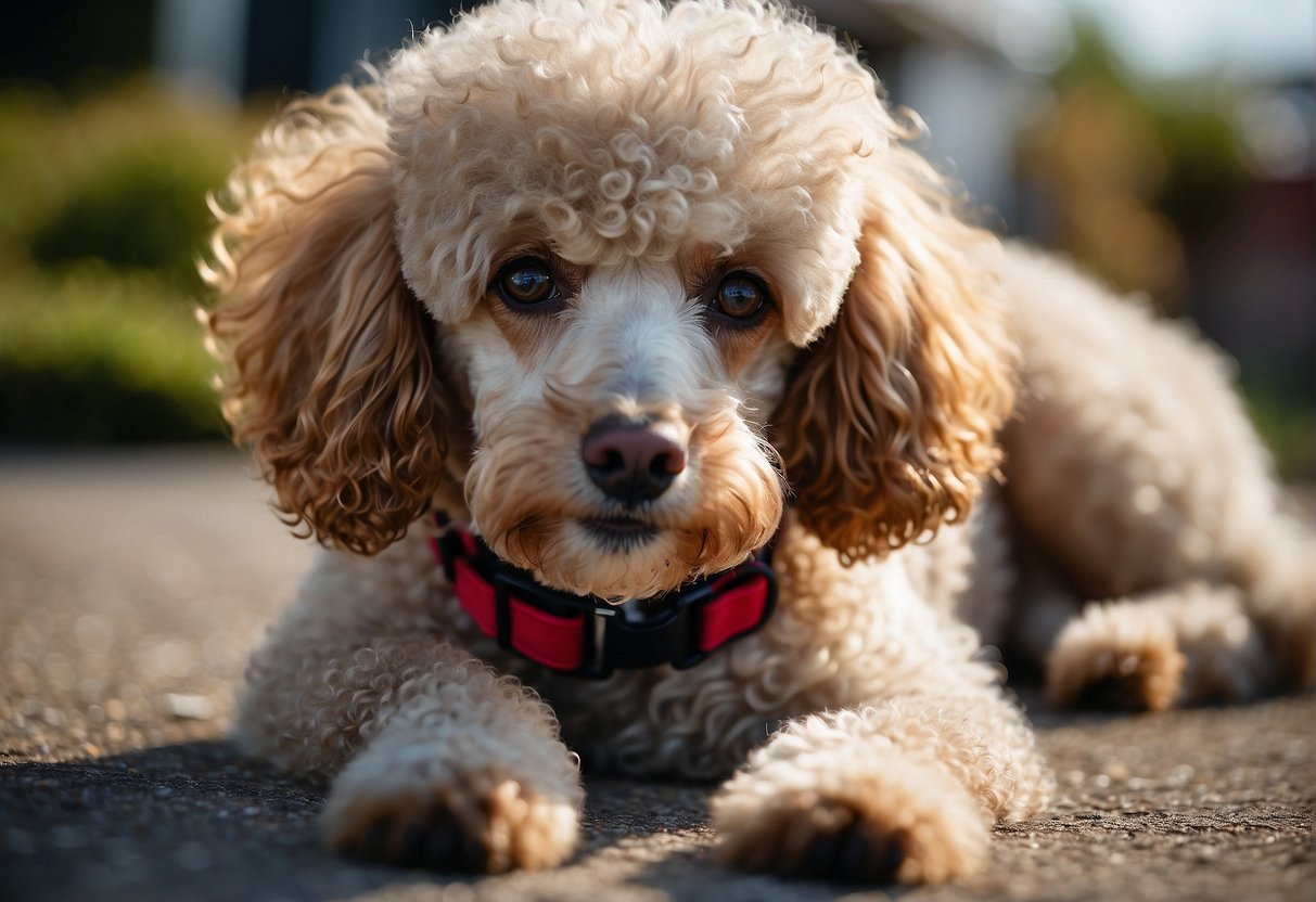 A poodle laying on the ground, surrounded by common diseases such as heart disease, diabetes, and cancer