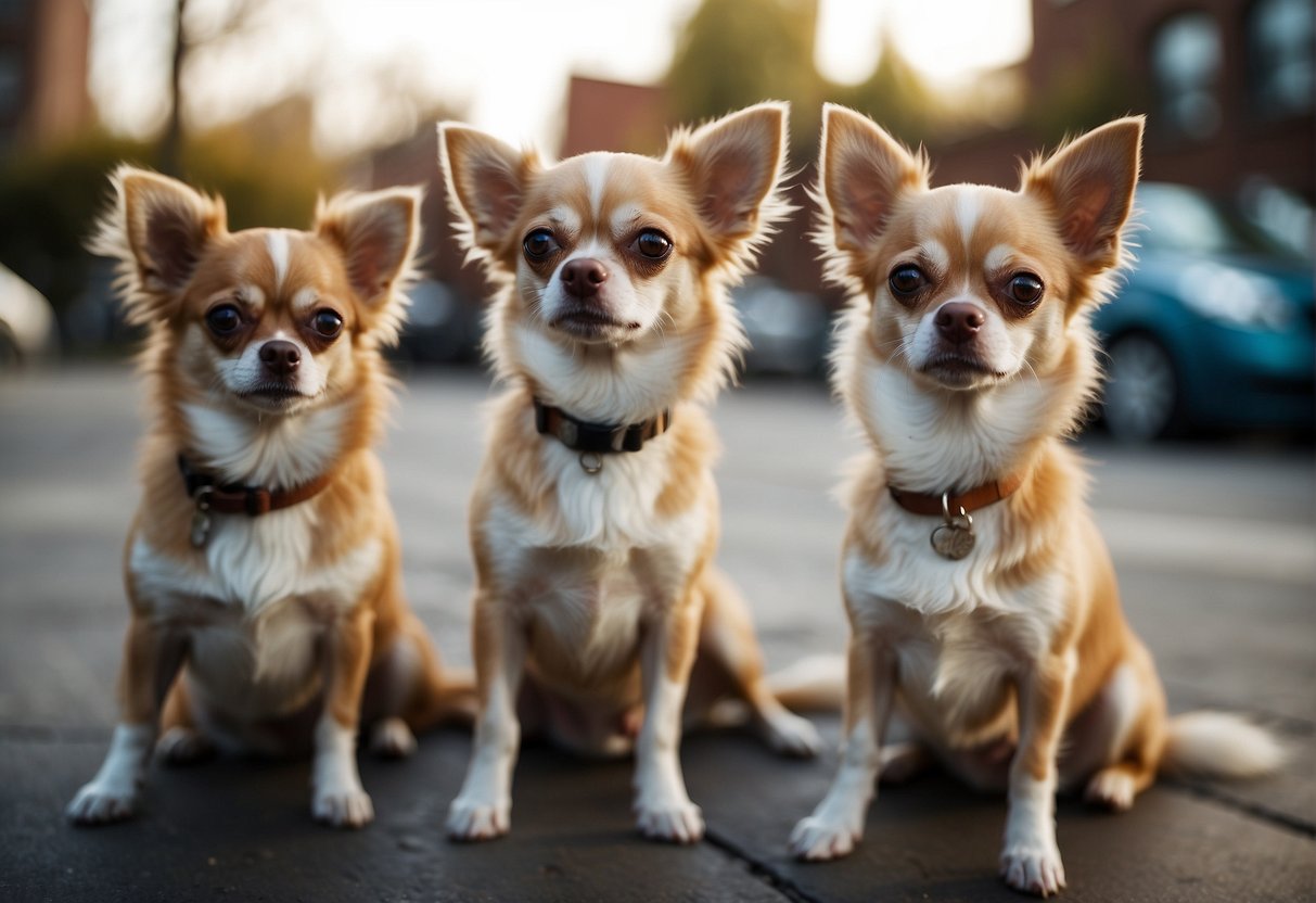 Chihuahua dogs freeze in time, ears perked, eyes alert, and bodies poised, as if waiting for something to happen