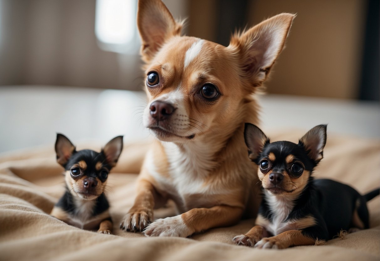 A chihuahua's pregnancy process and duration, from mating to birth, with a focus on the mother's behavior and physical changes