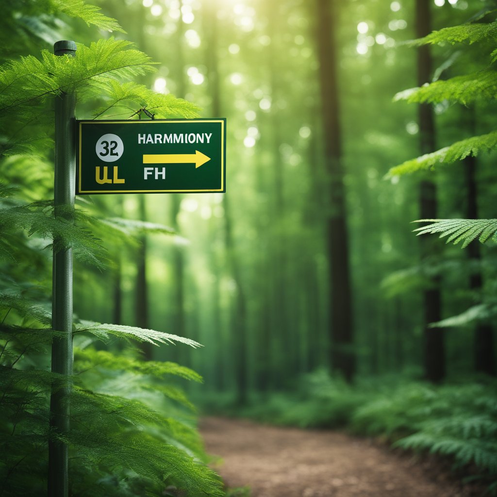 Lush green forest with warning sign, wildlife in harmony, FDA logo visible