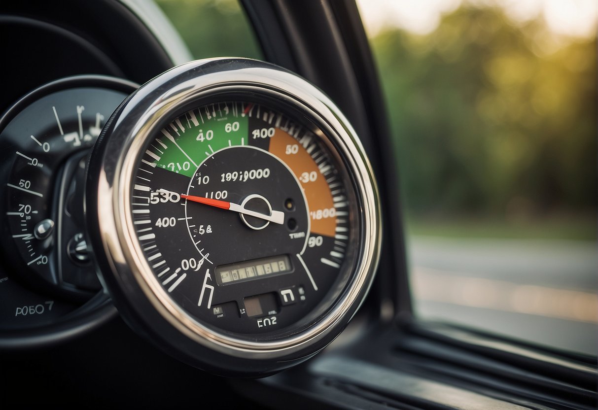 A speedometer with the needle at 50,000 miles