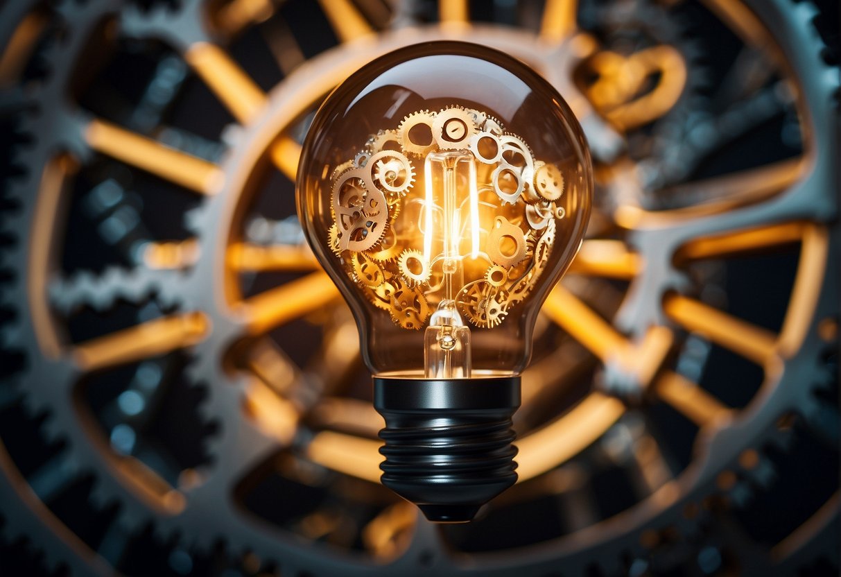 A Glowing Light Bulb Surrounded By Interconnected Gears, Symbolizing The Concept Of Psychological Empowerment Empowerment Theory