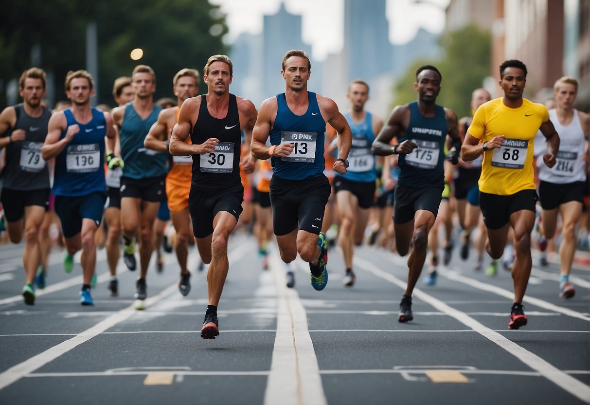 Runners cross finish line, times displayed on chart