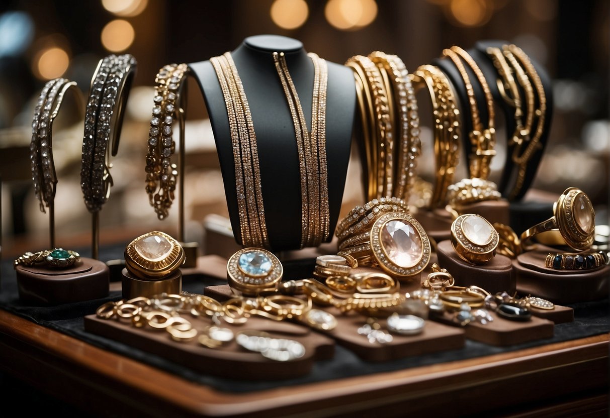 A display of permanent jewelry options with a sign reading "Frequently Asked Questions: where to get permanent jewelry."