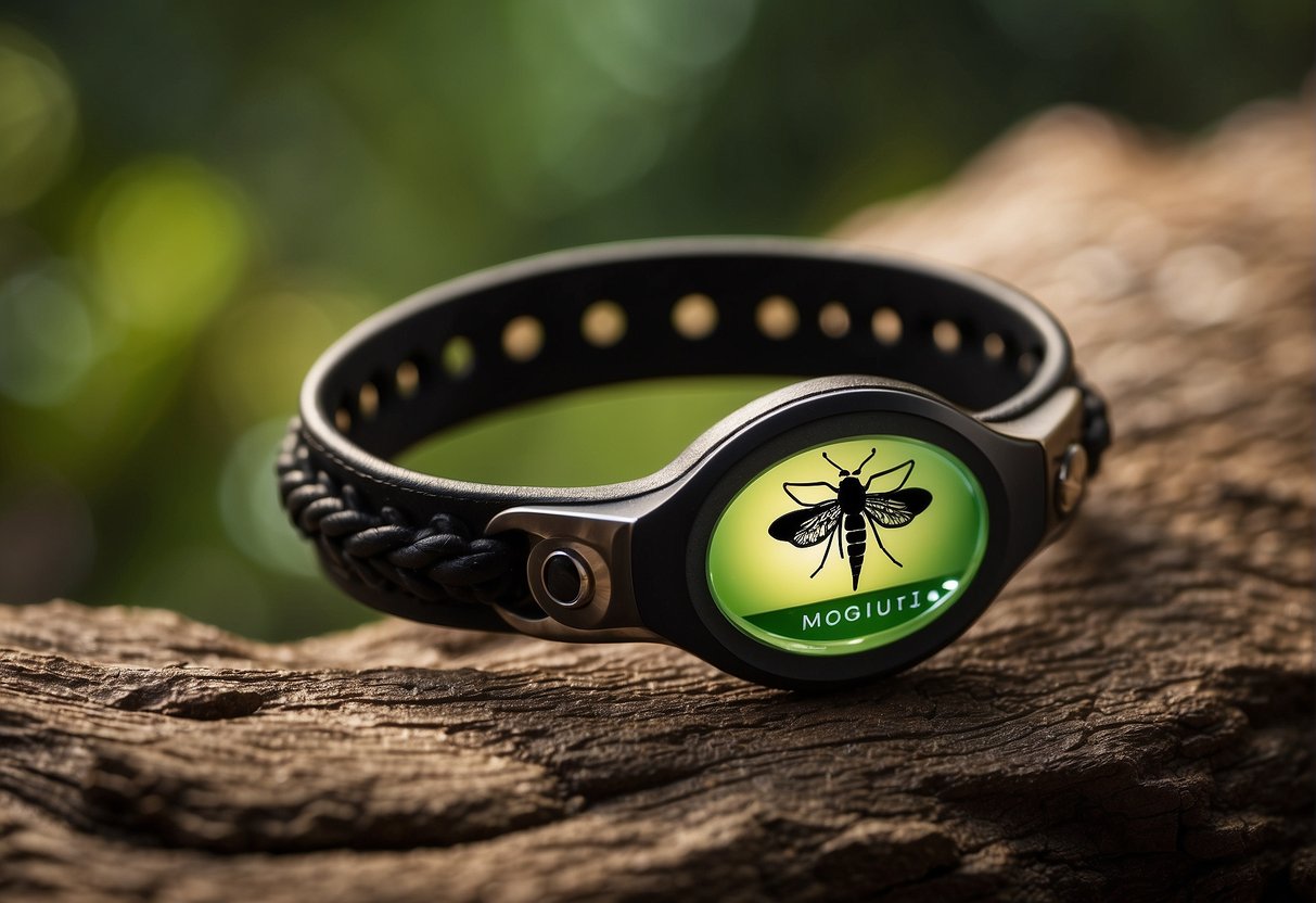 A mosquito repellent bracelet emits a protective scent, deterring insects