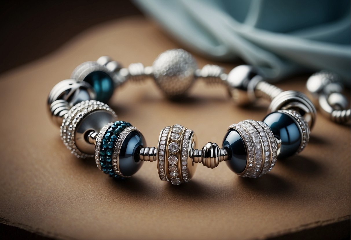 A Pandora bracelet is shown being gently pulled from opposite ends to test its stretchiness