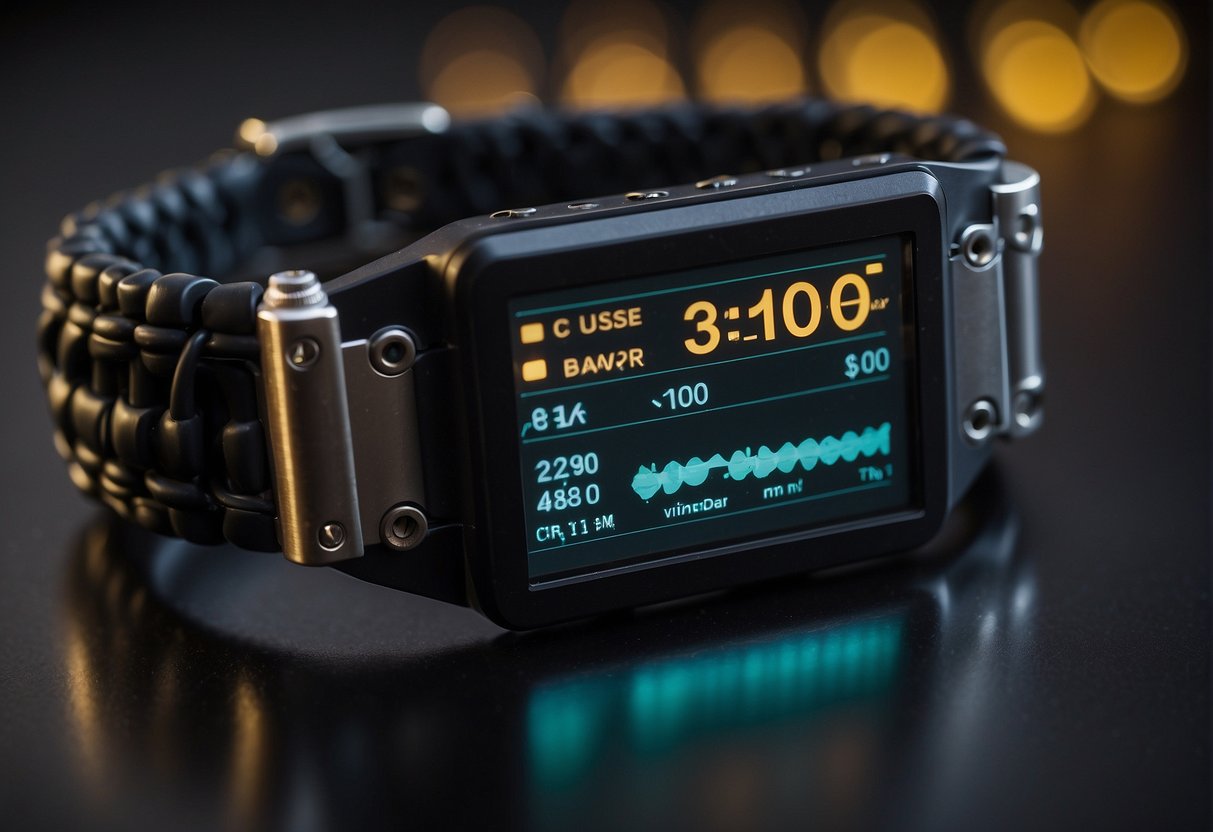 A Scram bracelet is shown with a focus on its electronic components and monitoring capabilities, with a clear indication of its limitations in detecting drug use