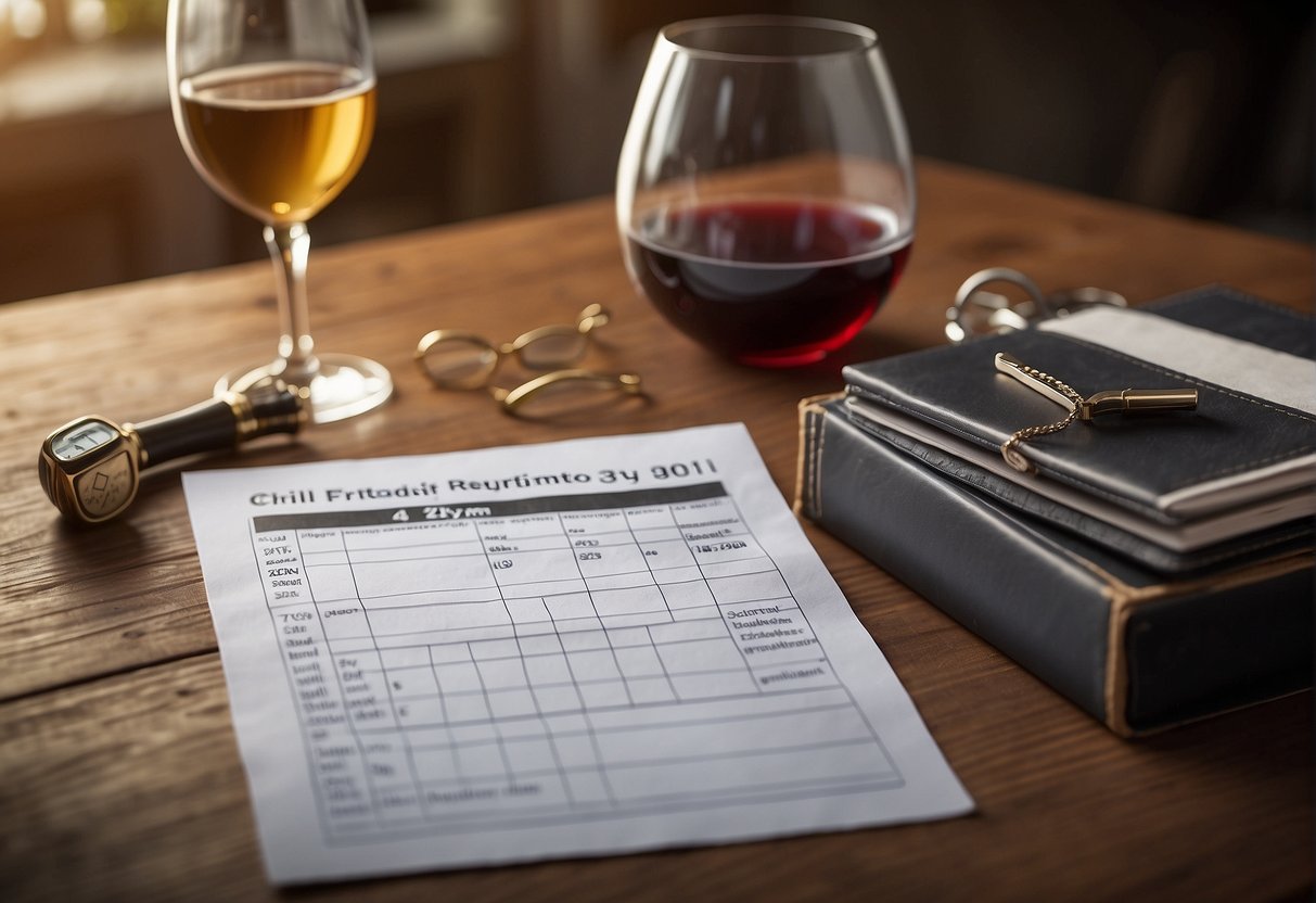A table with a checklist of pre-installation requirements next to a scram bracelet. A calendar on the wall with the date circled. An empty wine glass on the table