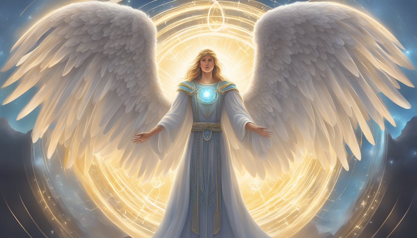 A glowing angelic figure offers practical advice with the numbers 1212 in the background