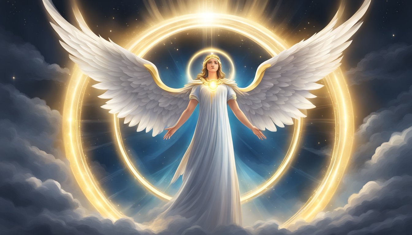 A glowing halo surrounds the number 234, with angelic wings extending outwards.</p><p>The scene exudes a sense of divine presence and spiritual power