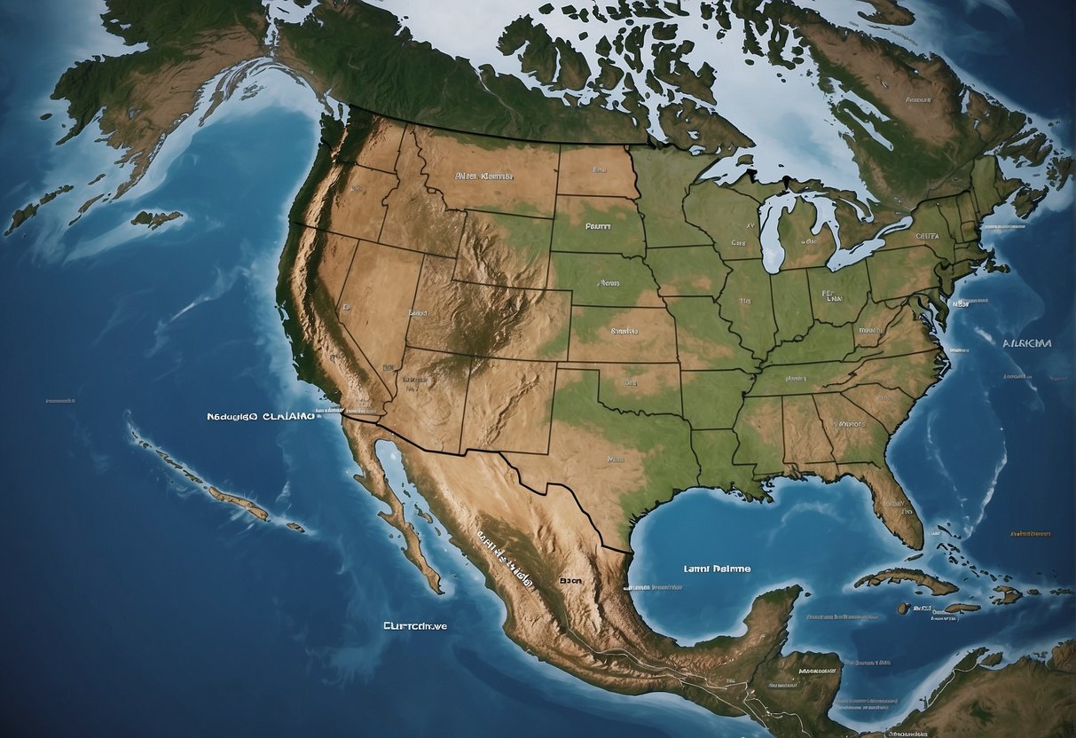 Alaska stands alone on a map, separated from the rest of the United States. It is surrounded by Canada and the Pacific Ocean, with no direct land connection to the contiguous states