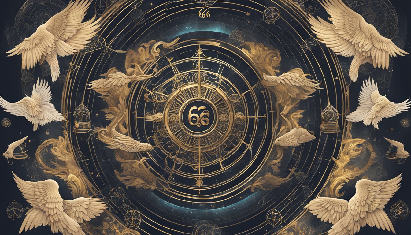 The number 6666 is prominently displayed, surrounded by angelic symbols and imagery, creating a mystical and otherworldly atmosphere