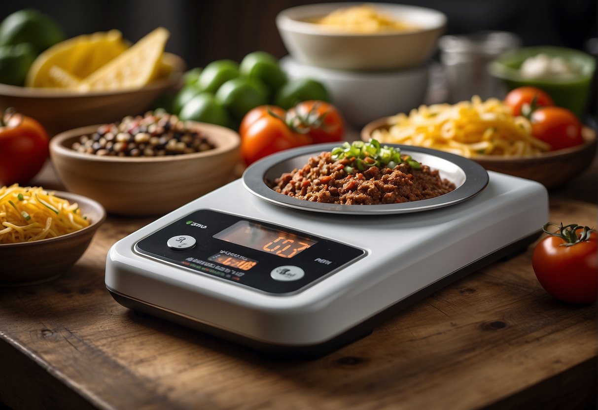 A scale measures 2.5 pounds of ground beef for 20 tacos
