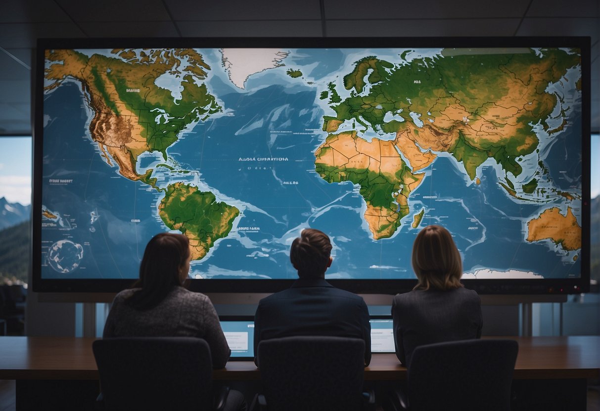 A couple sits at a computer, searching for flights using their miles and companion fare. A map of Alaska is displayed on the screen, with various flight options highlighted