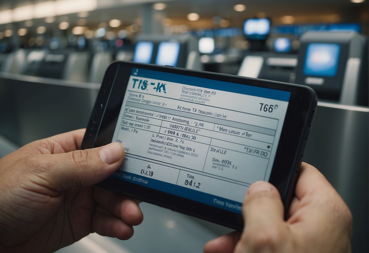A traveler enters airport security, scans Known Traveler Number on boarding pass, and proceeds through expedited TSA PreCheck lane
