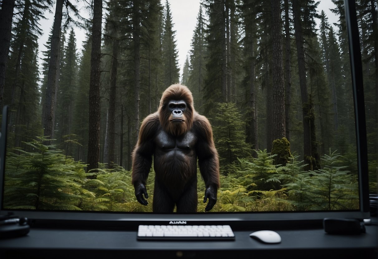 Alaskan Killer Bigfoot FAQ: Clear, bold text on computer screen with forest background
