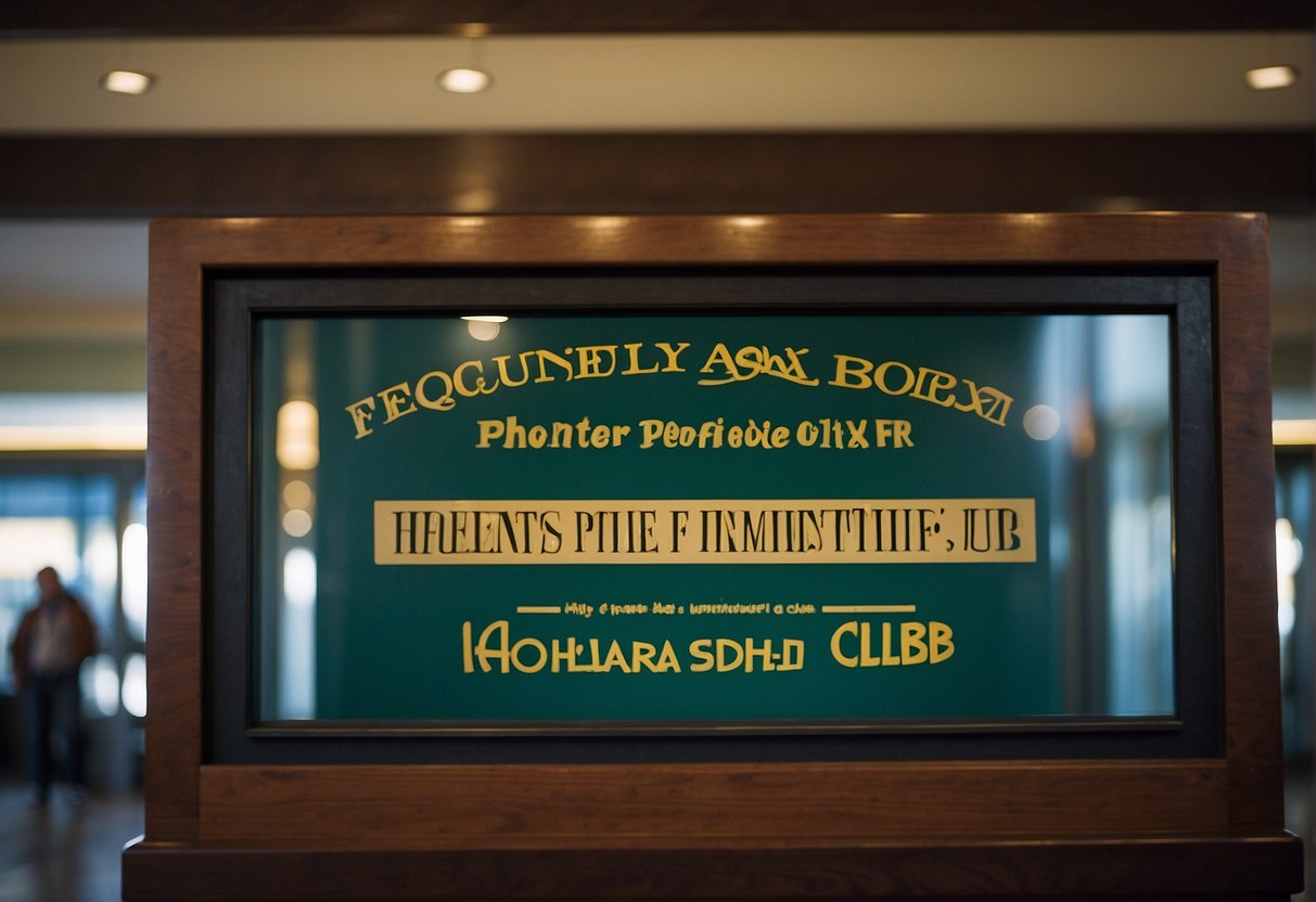 A sign outside the Alaska Club with the words "Frequently Asked Questions: How Much Is Alaska Club Membership" displayed prominently