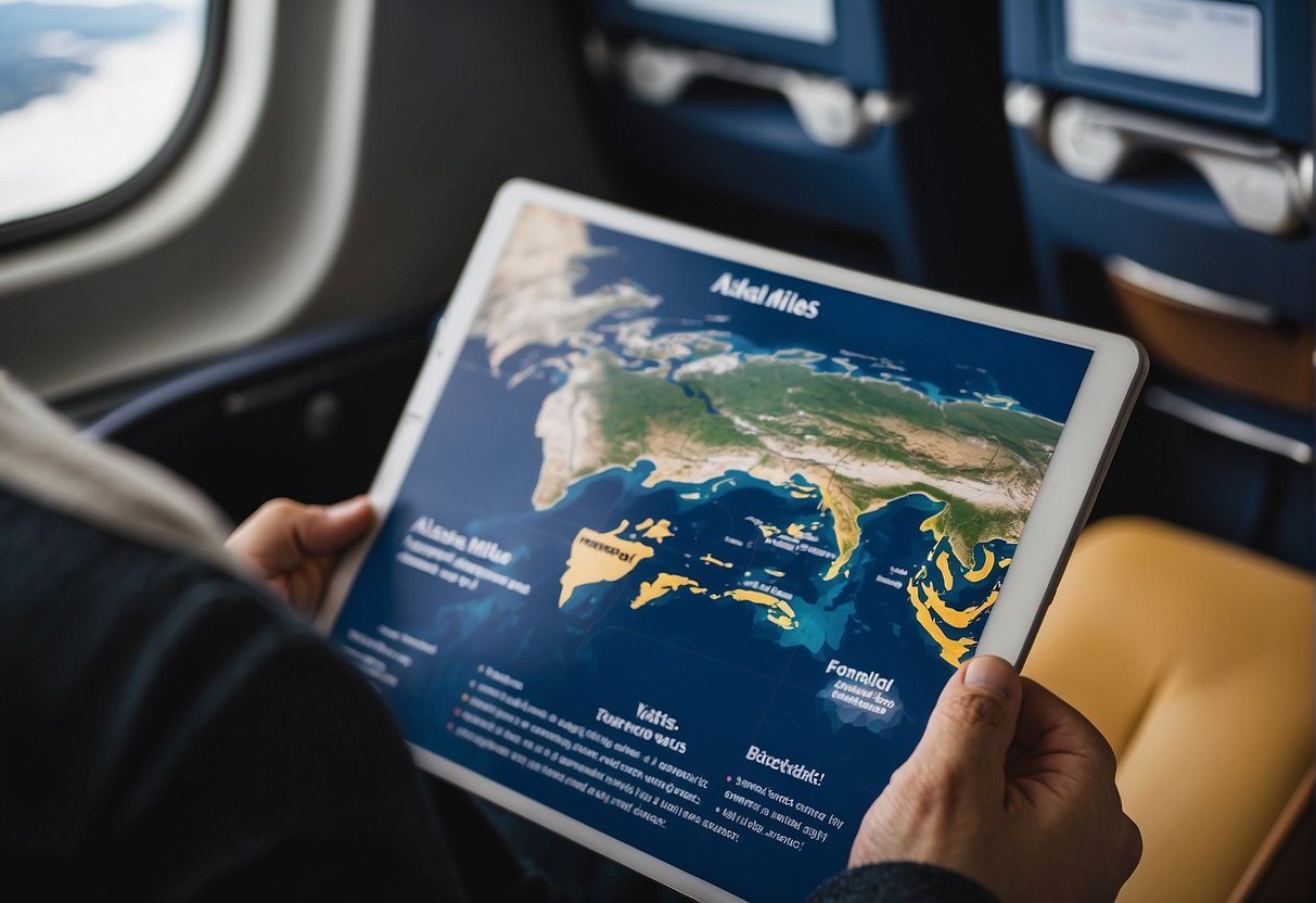 A traveler uses Alaska miles to book a flight on Icelandair, with a map of Alaska and Iceland in the background