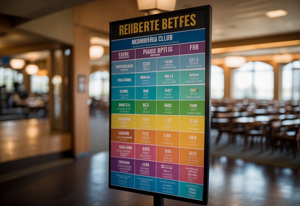 A colorful poster displays various membership options and pricing for The Alaska Club, including monthly rates and benefits