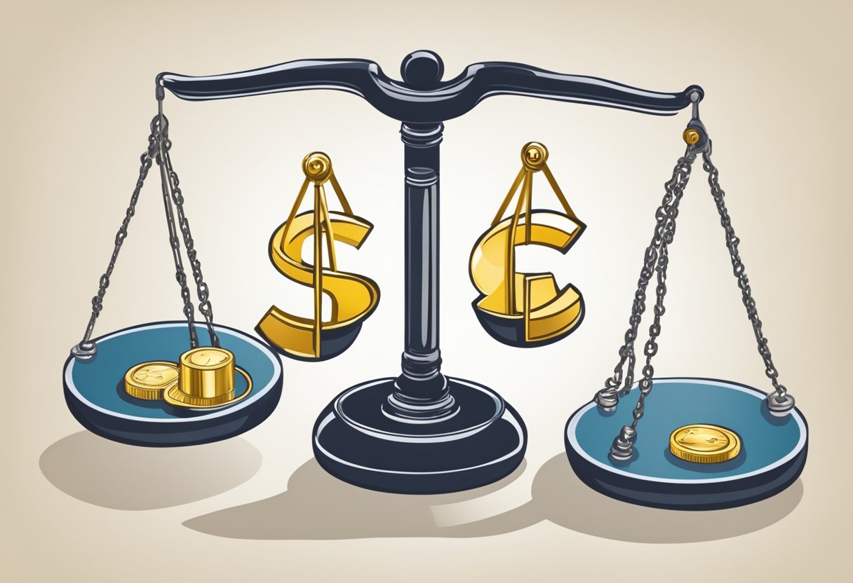 A scale balancing legal and ethical symbols, with a spotlight on "low competition" blog niches