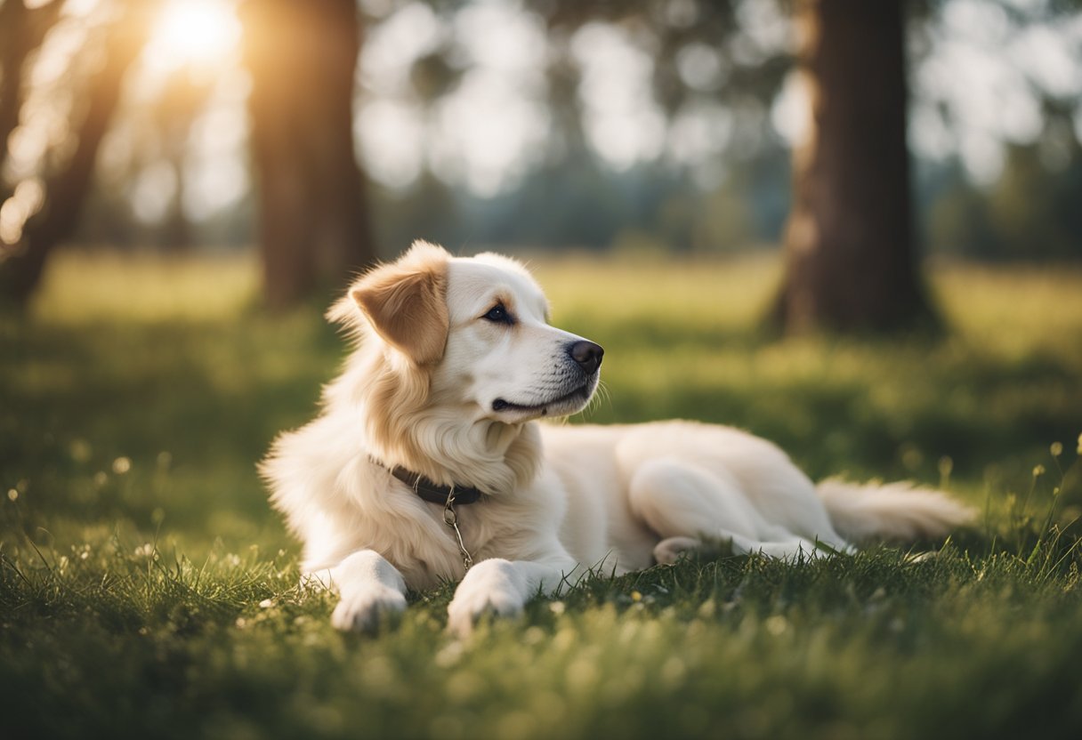 Calm dog breeds resting in a peaceful environment