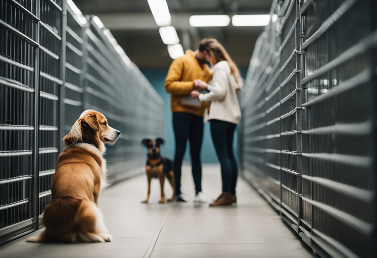 A person choosing between a dog for sale and a dog at a shelter