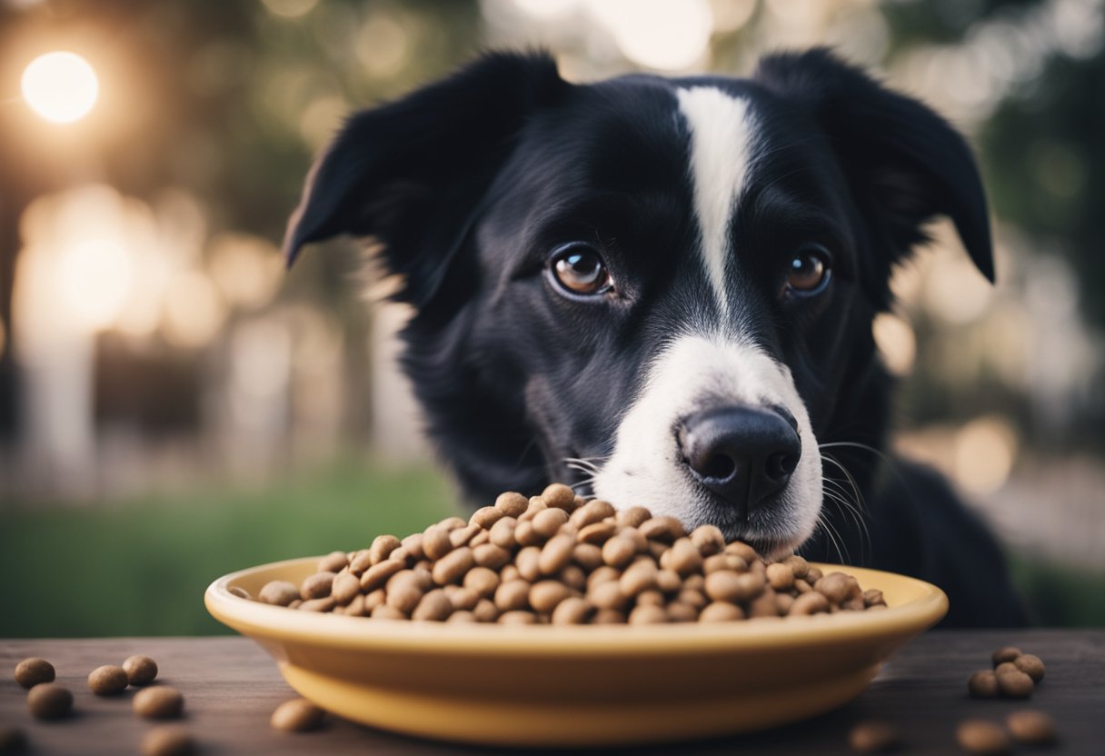 A happy dog eagerly eating from a bowl of high-quality dog food