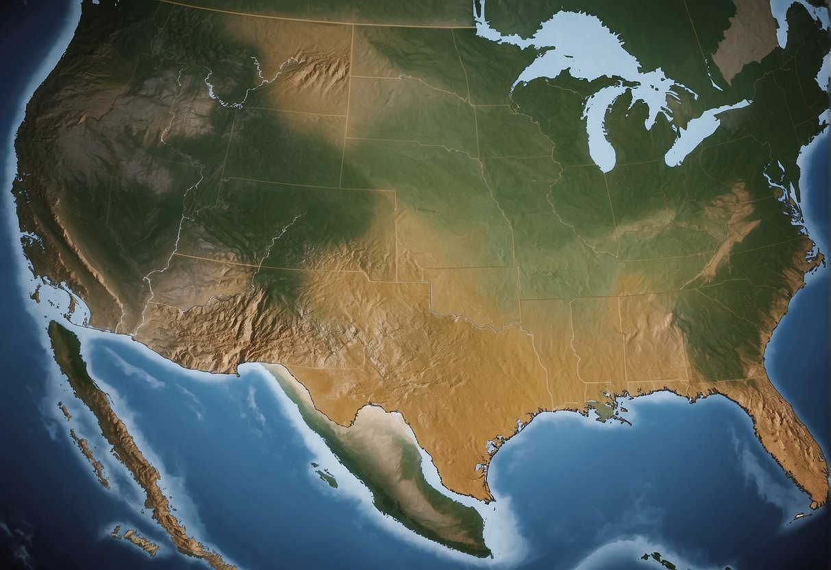 Alaska dwarfs Texas in size. Show a map with Alaska's outline overshadowing Texas'