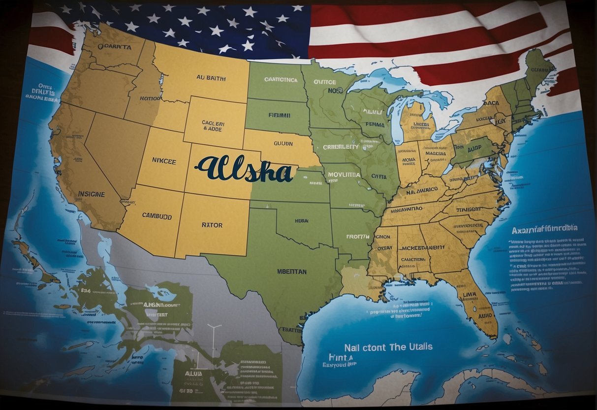 Alaska is shown on a map with the US flag nearby, surrounded by text that reads "Frequently Asked Questions: Why is Alaska part of the US?"