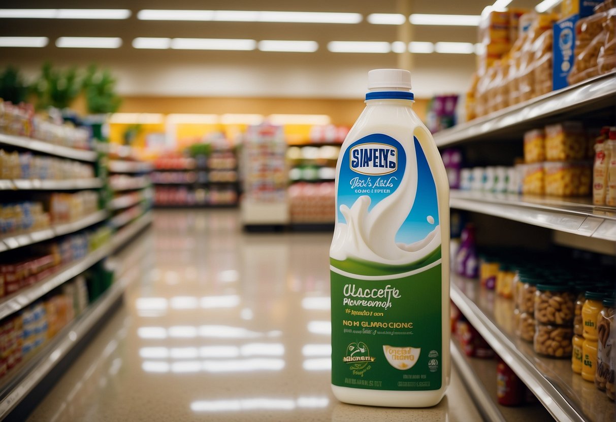 A grocery store display with a gallon of milk priced in Alaska