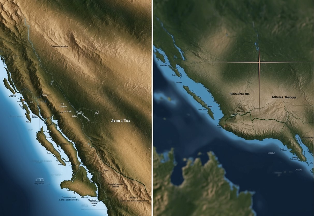 A map of Alaska and Texas side by side, with Alaska appearing larger