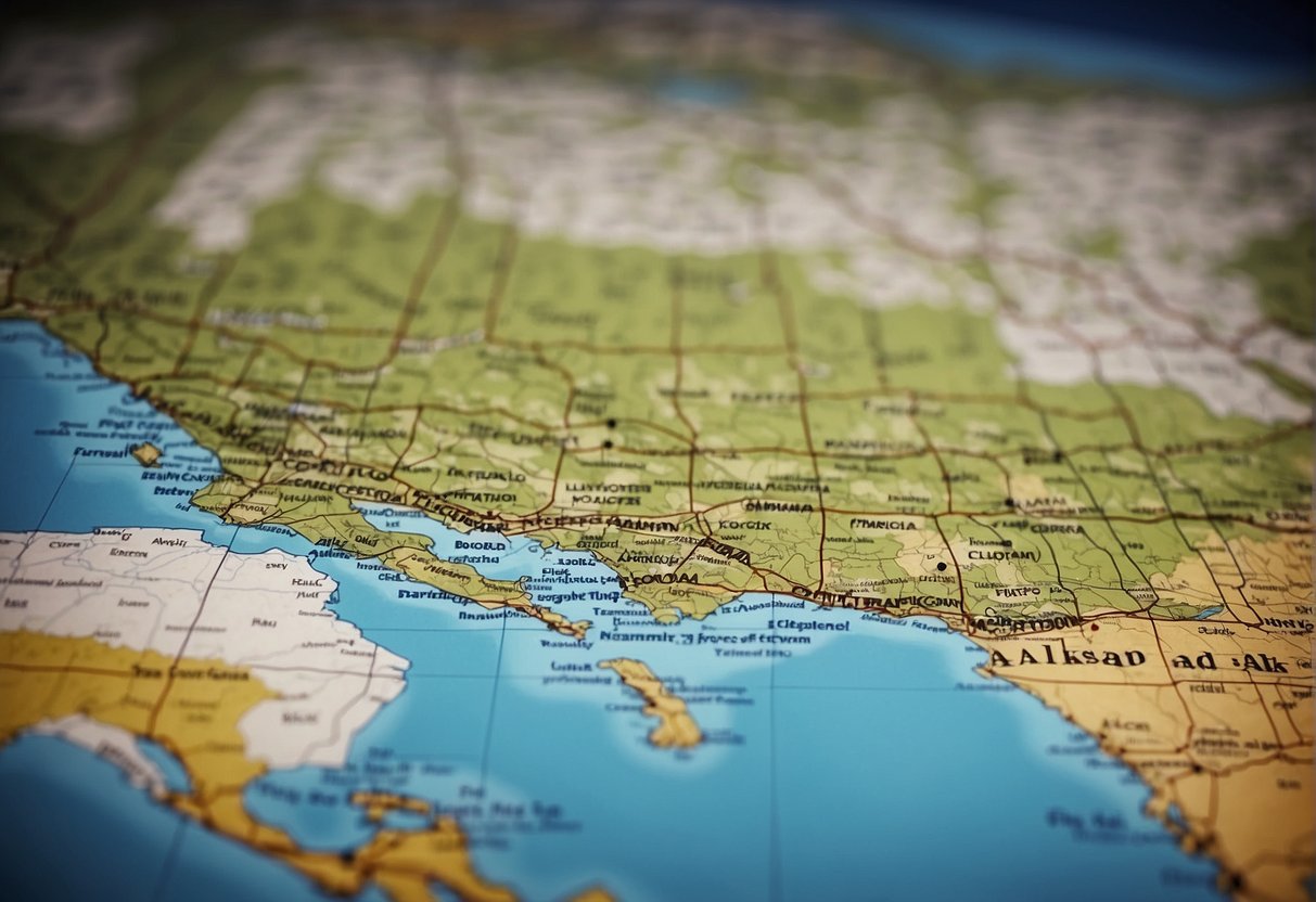 A map of Alaska and Texas side by side, with population and economic data displayed