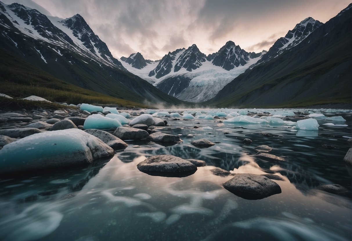 Alaska's rugged landscape, with icy waters and towering mountains, is home to potential hazards like avalanches, bears, and extreme weather