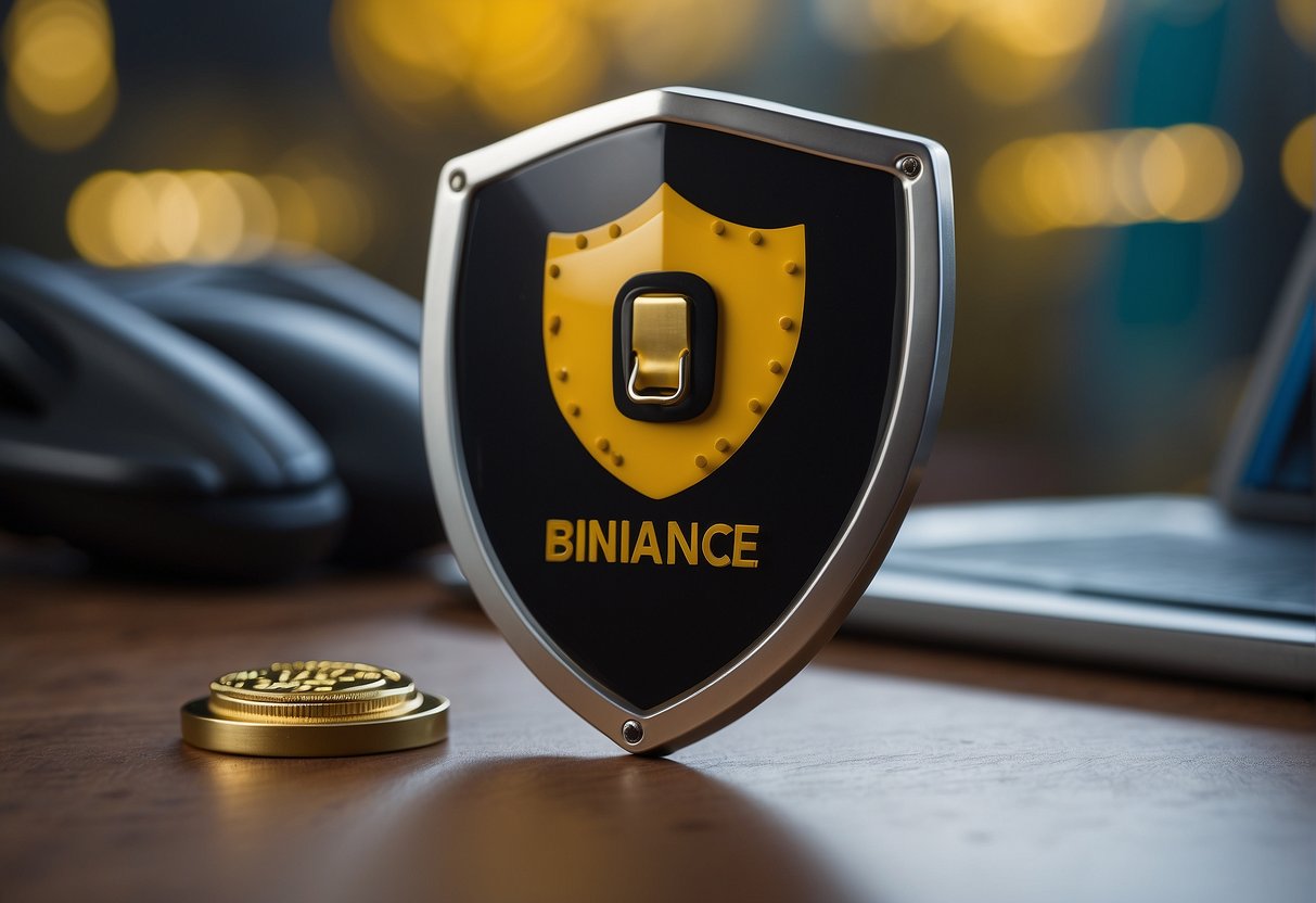 A shield with "Regulatory Compliance" stands strong, while a lock symbolizes safety. The Binance logo is prominent in the background