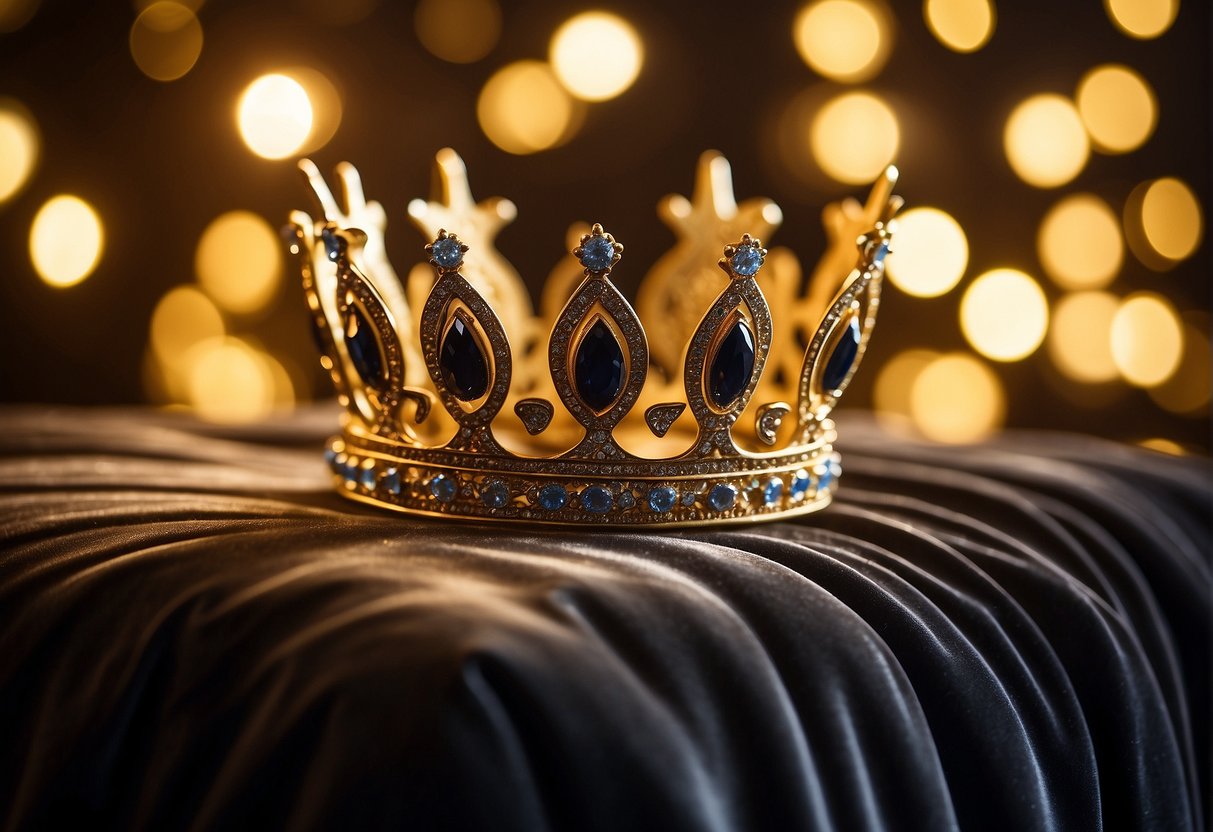 A golden crown resting on a velvet cushion, surrounded by glowing rays of light, symbolizing honor and respect