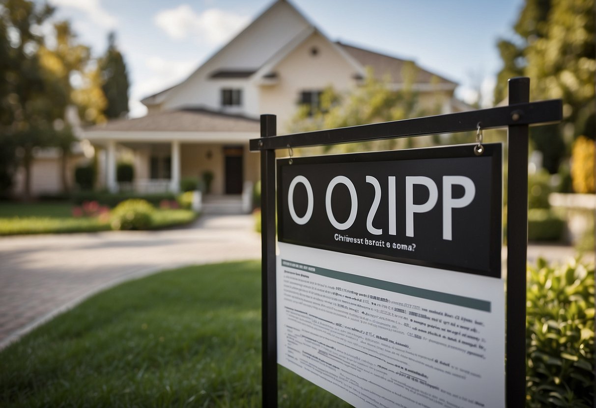 A sign reading "OP" with a house icon, next to a list of real estate terms and their meanings