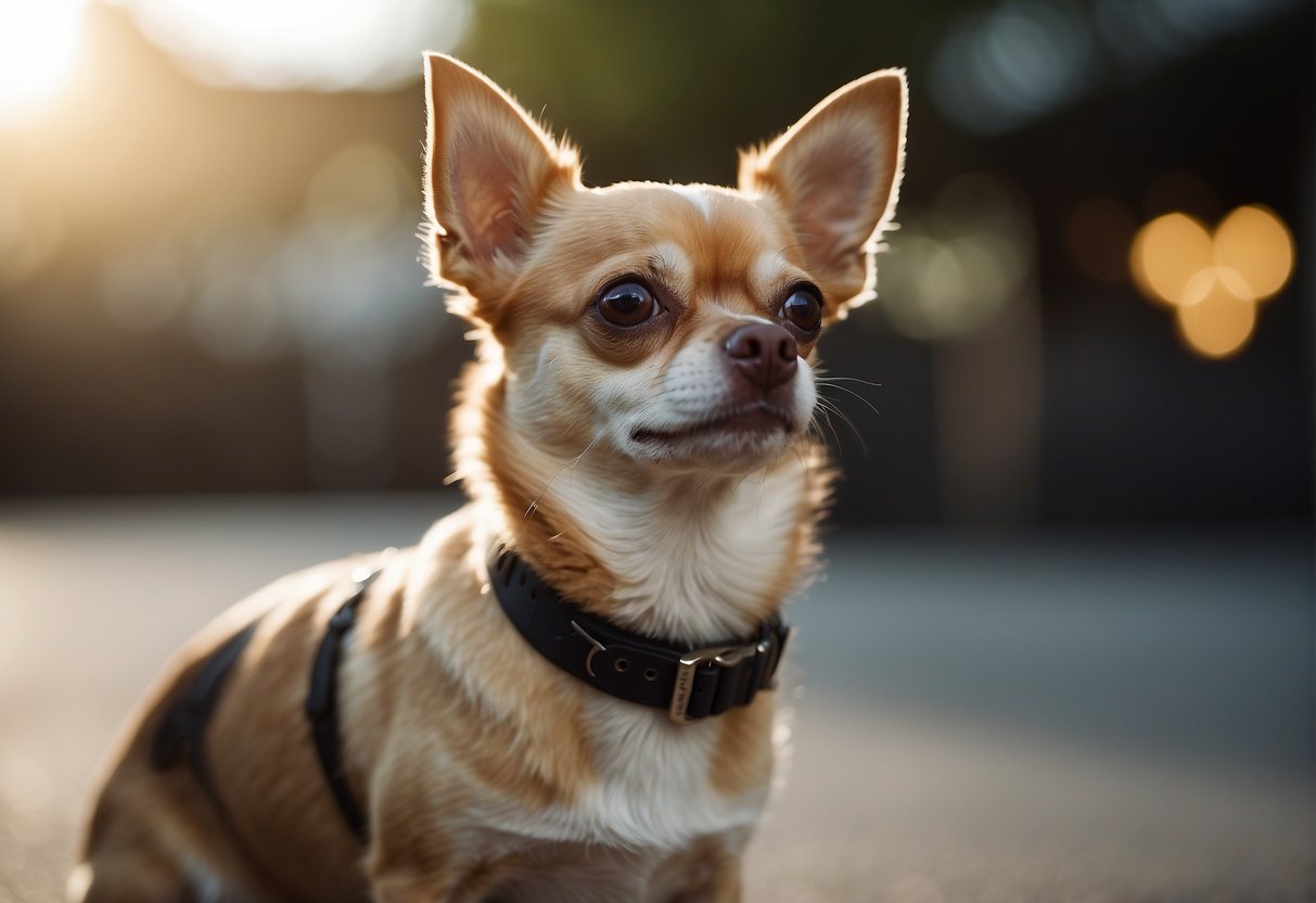 A chihuahua with a rumbling stomach, looking up expectantly