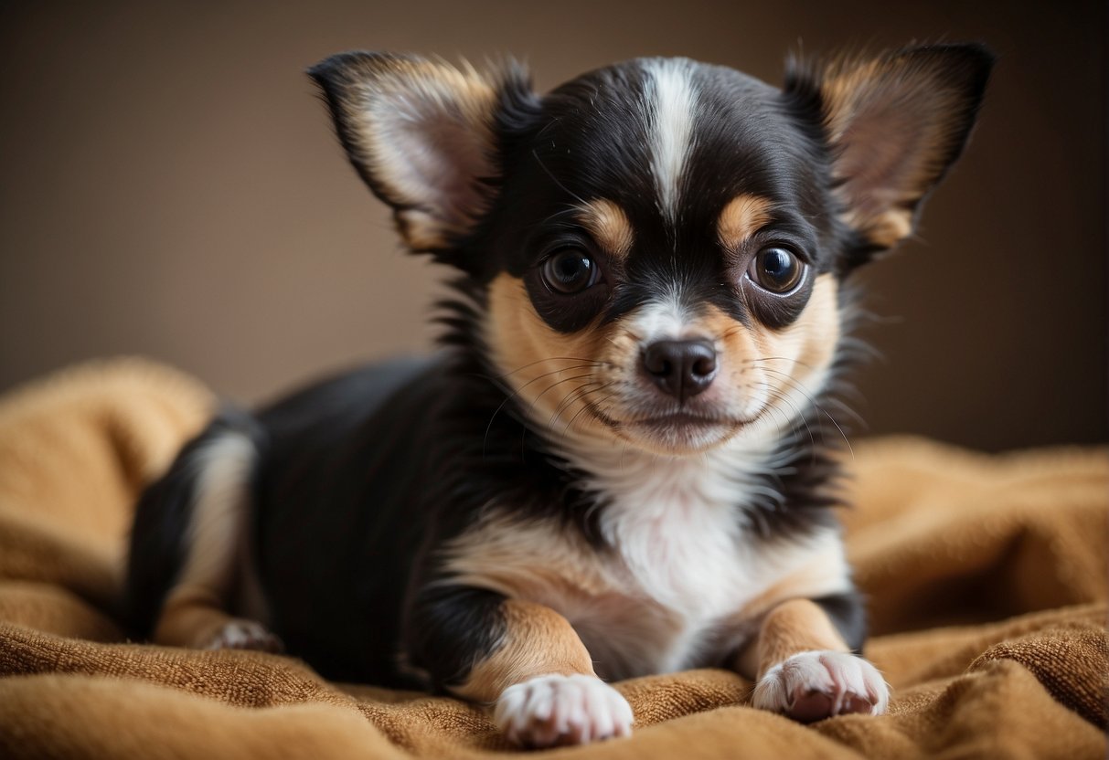 A Chihuahua puppy grows in size, from a tiny newborn to a small adult dog, as it matures over the months